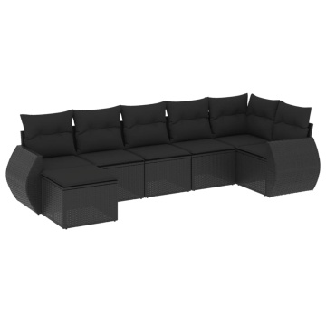 Set canapele de grădină cu perne, 7 piese, negru, poliratan - Img 2