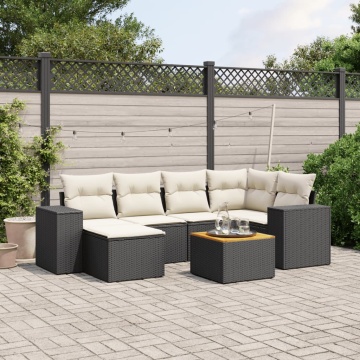 Set canapele de grădină cu perne, 7 piese, negru, poliratan - Img 1
