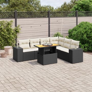 Set canapele de grădină cu perne, 7 piese, negru, poliratan - Img 1