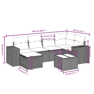 Set canapele de grădină cu perne, 7 piese, negru, poliratan - Img 4