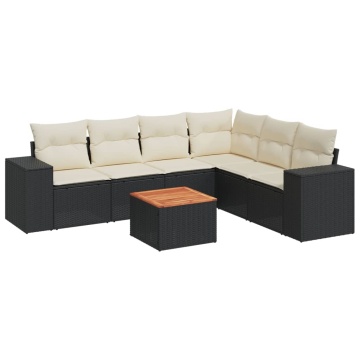 Set canapele de grădină cu perne, 7 piese, negru, poliratan - Img 2