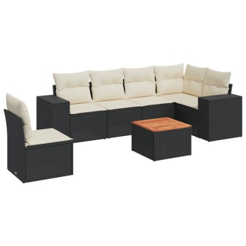 Set canapele de grădină cu perne, 7 piese, negru, poliratan - Img 2