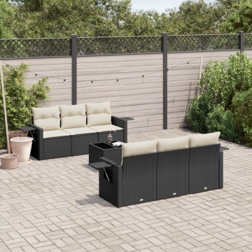 Set canapele de grădină cu perne, 7 piese, negru, poliratan - Img 1