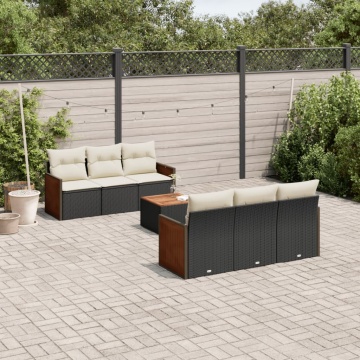 Set canapele de grădină cu perne, 7 piese, negru, poliratan - Img 1