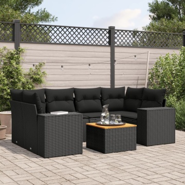 Set canapele de grădină cu perne, 7 piese, negru, poliratan - Img 1