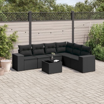 Set canapele de grădină cu perne, 7 piese, negru, poliratan - Img 1