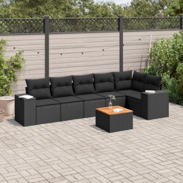 Set canapele de grădină cu perne, 7 piese, negru, poliratan - Img 1
