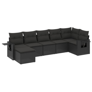 Set canapele de grădină cu perne, 7 piese, negru, poliratan - Img 2