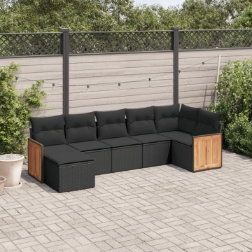 Set canapele de grădină cu perne, 7 piese, negru, poliratan - Img 1