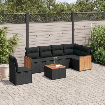 Set canapele de grădină cu perne, 7 piese, negru, poliratan - Img 1