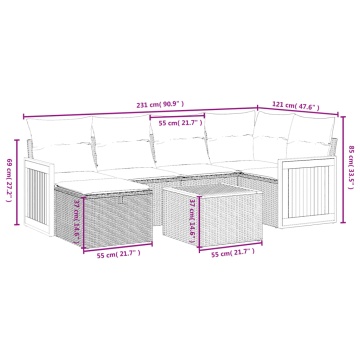 Set canapele de grădină cu perne, 7 piese, negru, poliratan - Img 4