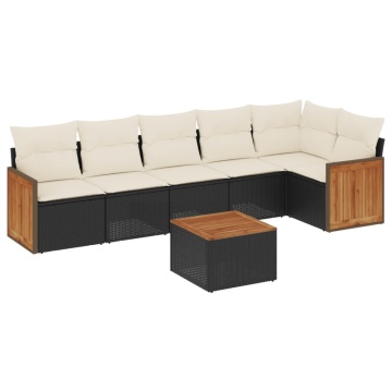 Set canapele de grădină cu perne, 7 piese, negru, poliratan - Img 2