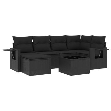 Set canapele de grădină cu perne, 7 piese, negru, poliratan - Img 2