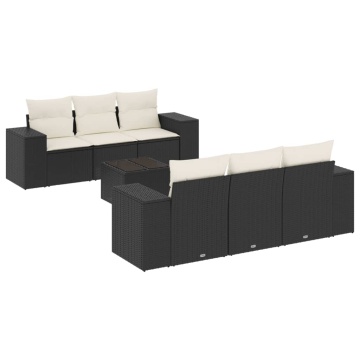 Set canapele de grădină cu perne, 7 piese, negru, poliratan - Img 2