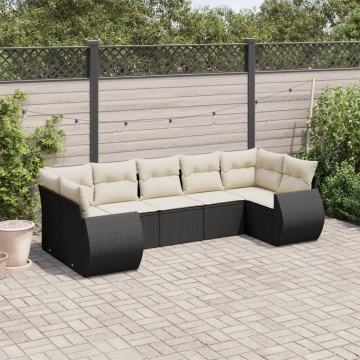 Set canapele de grădină cu perne, 7 piese, negru, poliratan - Img 1