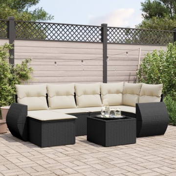 Set canapele de grădină cu perne, 7 piese, negru, poliratan - Img 1