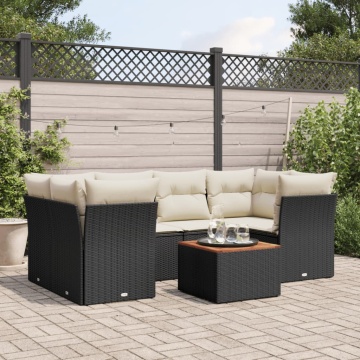 Set canapele de grădină cu perne, 7 piese, negru, poliratan - Img 1