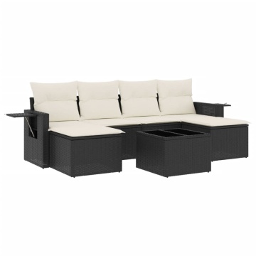 Set canapele de grădină cu perne, 7 piese, negru, poliratan - Img 2