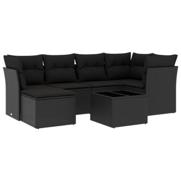 Set canapele de grădină cu perne, 7 piese, negru, poliratan - Img 2