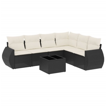 Set canapele de grădină cu perne, 7 piese, negru, poliratan - Img 2
