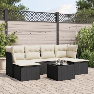Set canapele de grădină cu perne, 7 piese, negru, poliratan - Img 1