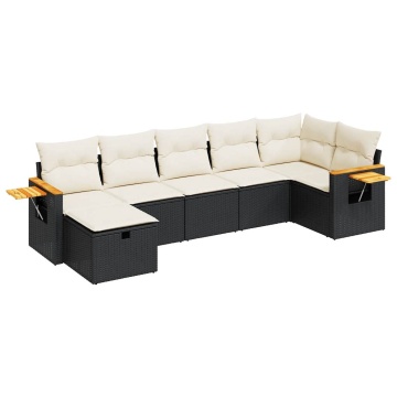 Set canapele de grădină cu perne, 7 piese, negru, poliratan - Img 2