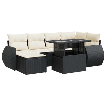 Set canapele de grădină cu perne, 7 piese, negru, poliratan - Img 2