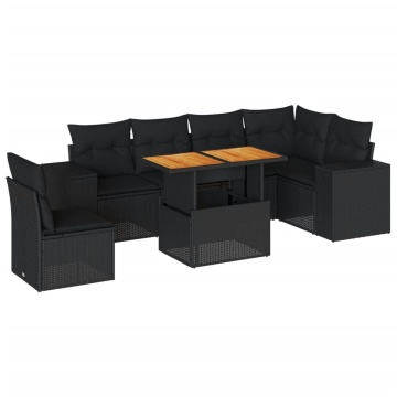 Set canapele de grădină cu perne, 7 piese, negru, poliratan - Img 2