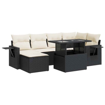 Set canapele de grădină cu perne, 7 piese, negru, poliratan - Img 2