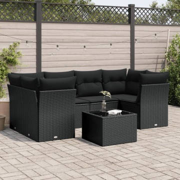 Set canapele de grădină cu perne, 7 piese, negru, poliratan - Img 1