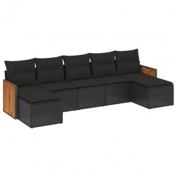Set canapele de grădină cu perne, 7 piese, negru, poliratan - Img 2