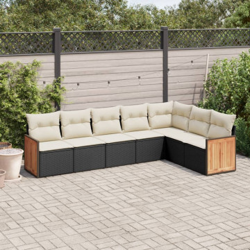 Set canapele de grădină cu perne, 7 piese, negru, poliratan - Img 1