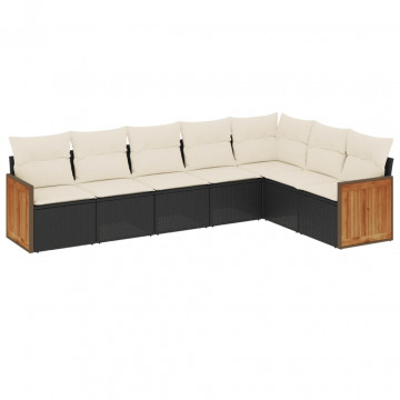 Set canapele de grădină cu perne, 7 piese, negru, poliratan - Img 2