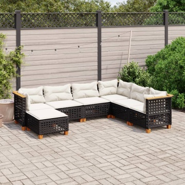 Set canapele de grădină cu perne, 7 piese, negru, poliratan - Img 1