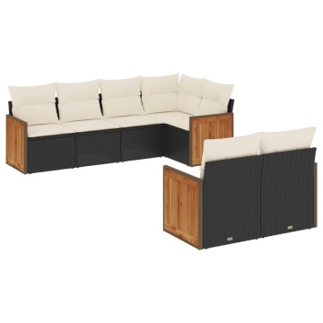 Set canapele de grădină cu perne, 7 piese, negru, poliratan - Img 2
