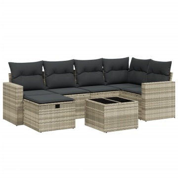 Set canapele de grădină cu perne, 7piese gri deschis poliratan - Img 2