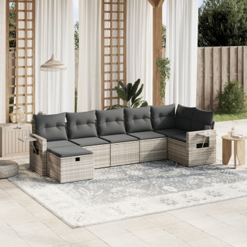 Set canapele de grădină cu perne, 7piese gri deschis poliratan - Img 1