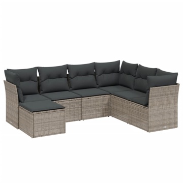 Set canapele de grădină cu perne, 7piese gri deschis poliratan - Img 2