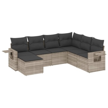 Set canapele de grădină cu perne, 7piese gri deschis poliratan - Img 2