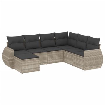 Set canapele de grădină cu perne, 7piese gri deschis poliratan - Img 2