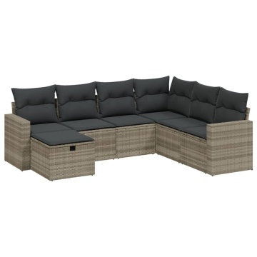 Set canapele de grădină cu perne, 7piese gri deschis poliratan - Img 2