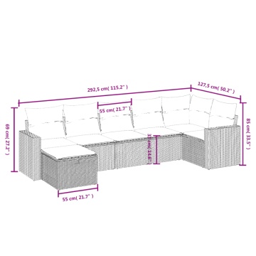 Set canapele de grădină cu perne, 7piese gri deschis poliratan - Img 4