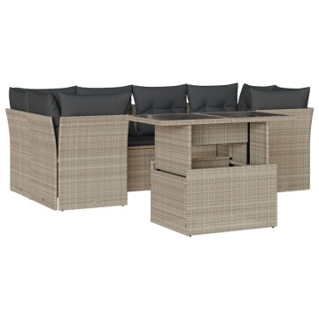Set canapele de grădină cu perne, 7piese gri deschis poliratan - Img 3