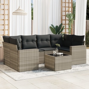 Set canapele de grădină cu perne, 7piese gri deschis poliratan - Img 1
