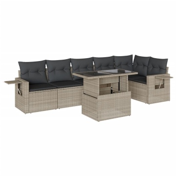 Set canapele de grădină cu perne, 7piese gri deschis poliratan - Img 2
