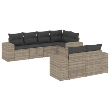 Set canapele de grădină cu perne, 7piese gri deschis poliratan - Img 2