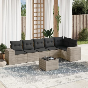Set canapele de grădină cu perne, 7piese gri deschis poliratan - Img 1