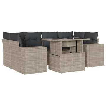 Set canapele de grădină cu perne, 7piese gri deschis poliratan - Img 2