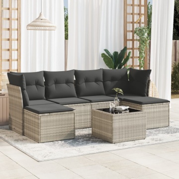 Set canapele de grădină cu perne, 7piese gri deschis poliratan - Img 1