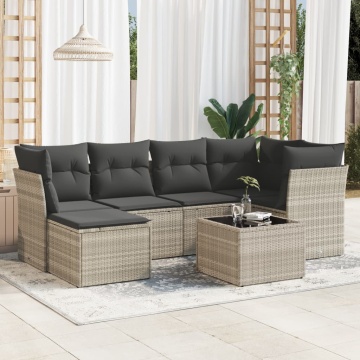 Set canapele de grădină cu perne, 7piese gri deschis poliratan - Img 1
